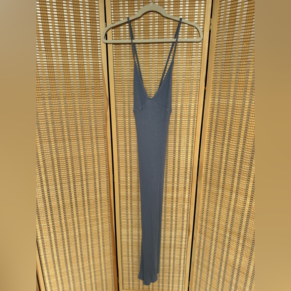 Reformation Blue Knit Tie Back Maxi Dress